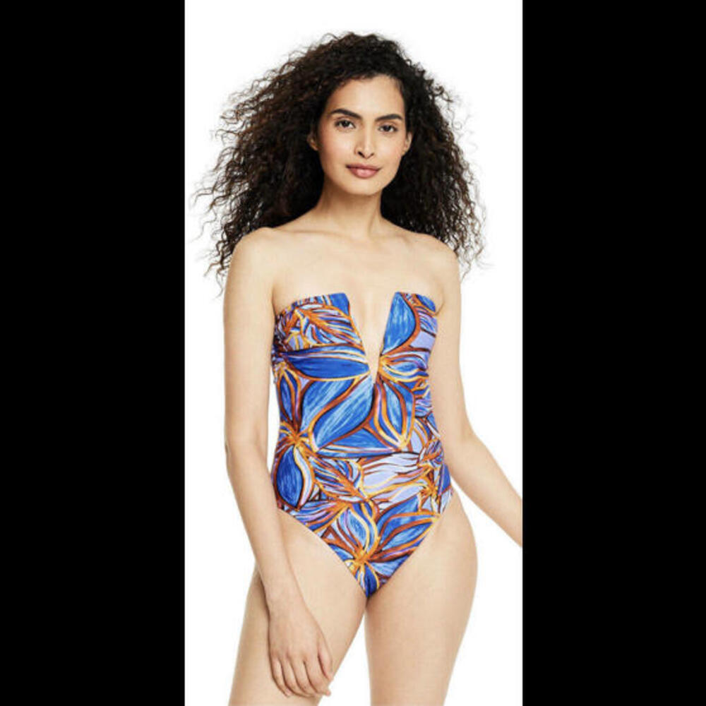 Fe Noel x Target Leafy Palm Deep V Neck High Leg Cheeky Swimsuit Medium M NWT